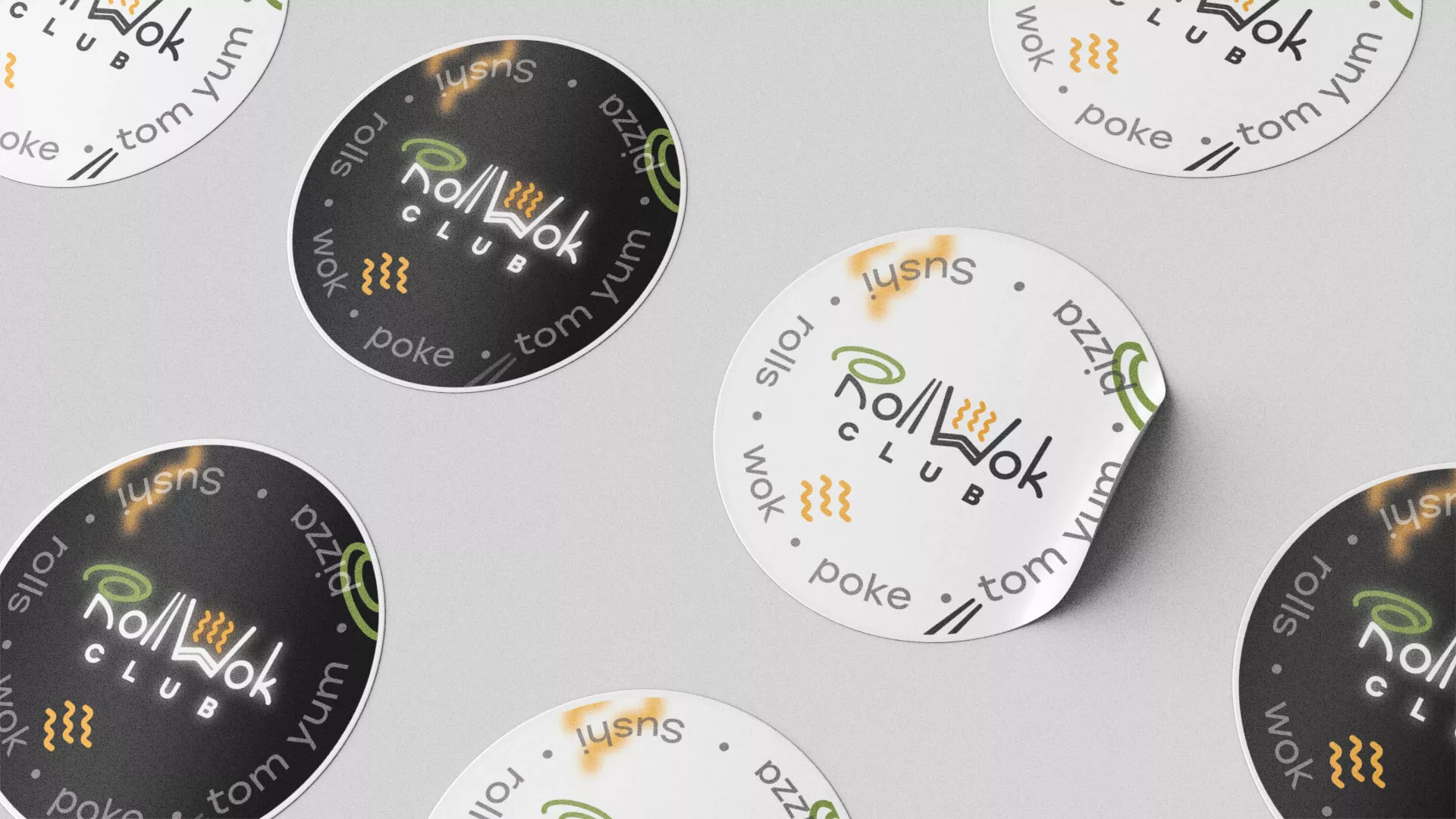 Разработка наклеек для суши-бара «Roll Wok Club» в Чегеме