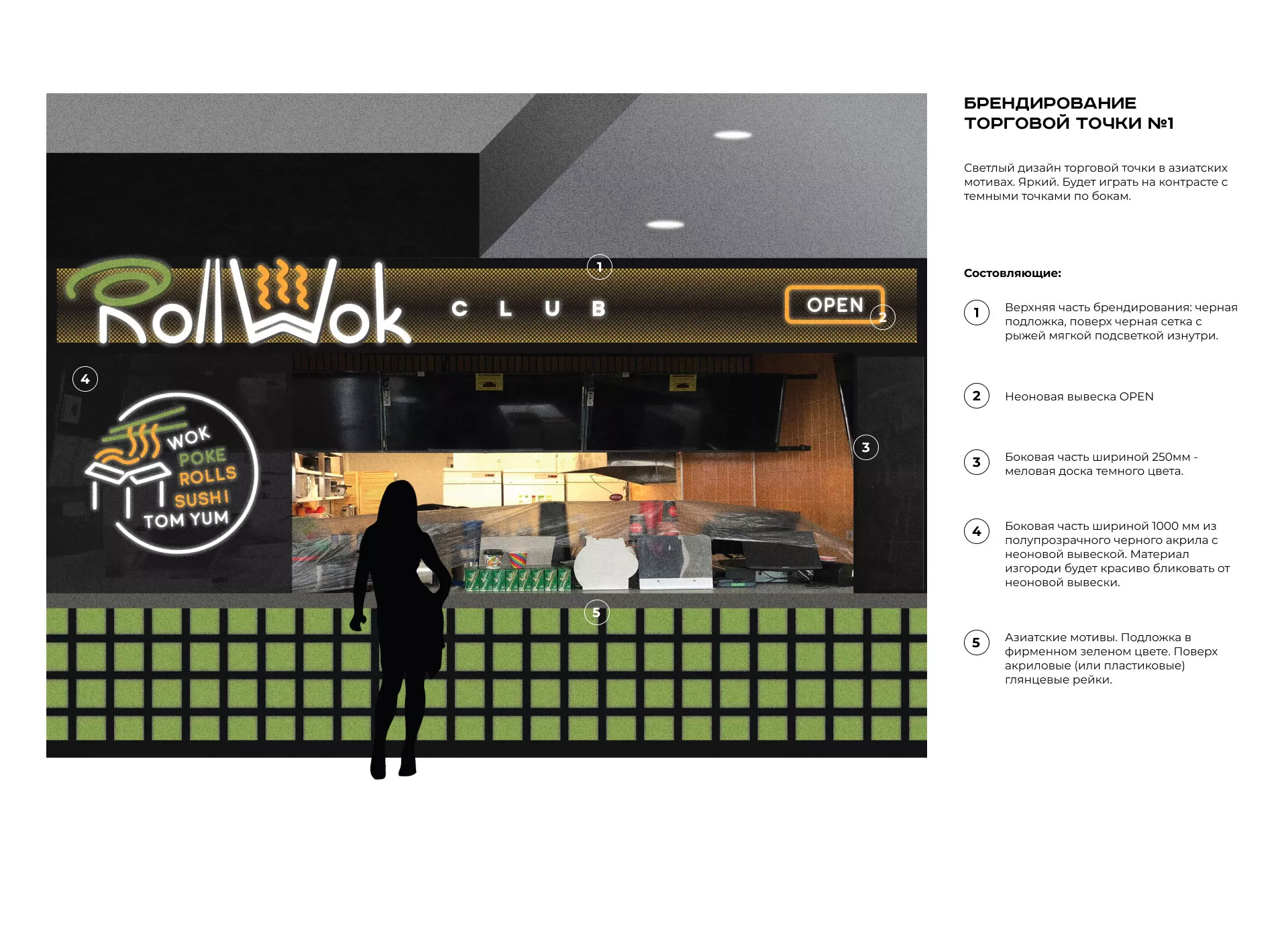 Брендирование торговых точек суши-бара «Roll Wok Club» в Чегеме